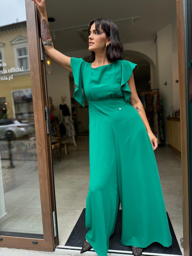 Miniatura produktu Zielony Kombinezon Damski z szerokimi rękawami i wiązaniem na plecach Chili Green