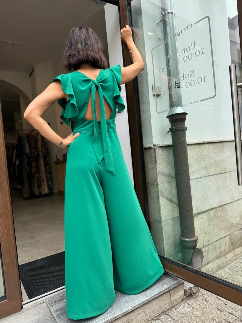 Miniatura produktu Zielony Kombinezon Damski z szerokimi rękawami i wiązaniem na plecach Chili Green