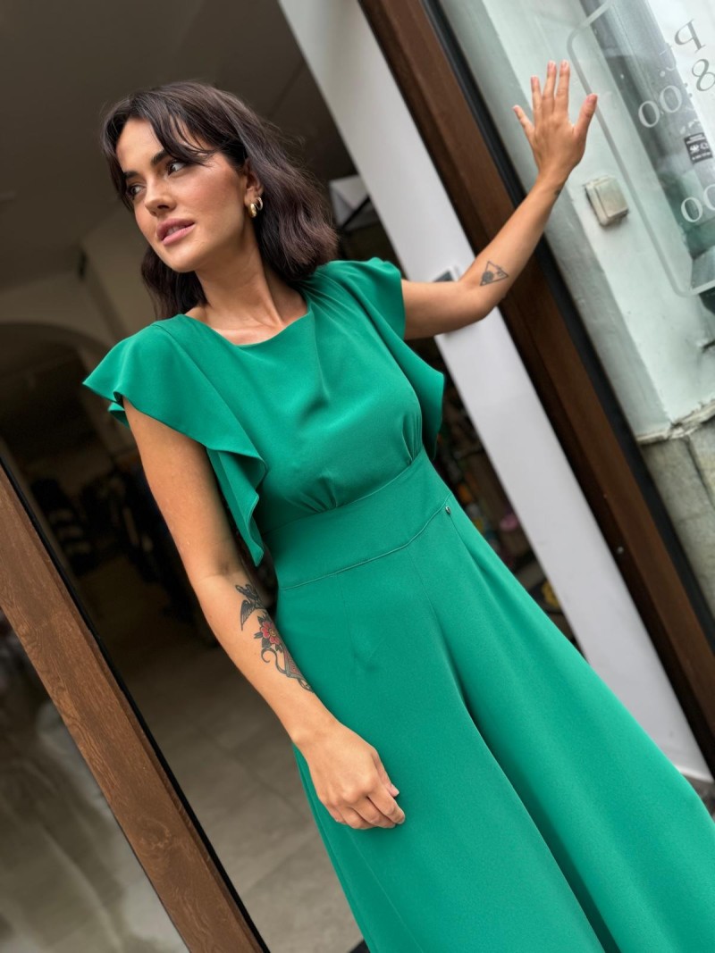 Miniatura produktu Zielony Kombinezon Damski z szerokimi rękawami i wiązaniem na plecach Chili Green