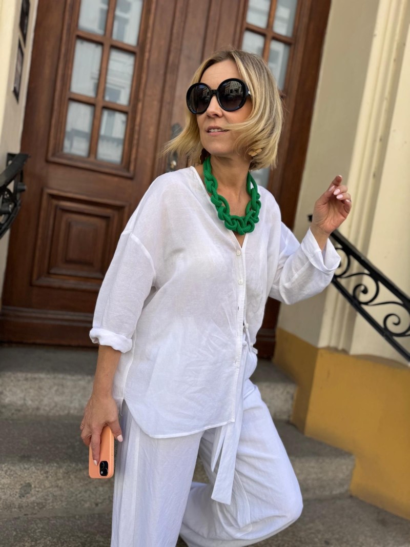 Miniatura produktu Biała Wiskozowa Koszula z lnem i rękawami 3/4 w stylu kimono Melia White