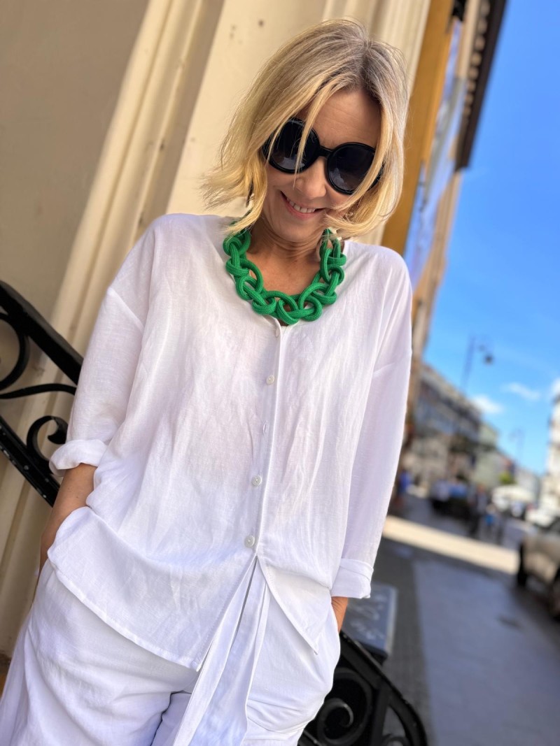 Miniatura produktu Biała Wiskozowa Koszula z lnem i rękawami 3/4 w stylu kimono Melia White