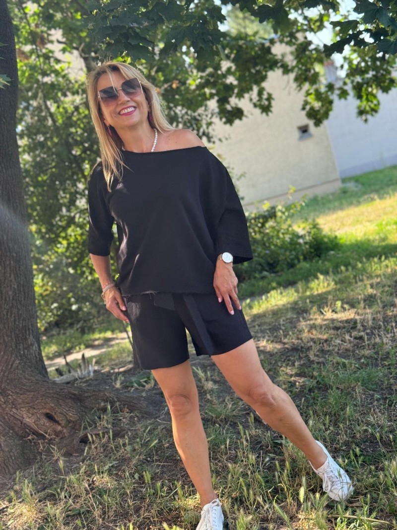 Miniatura produktu Czarna bawełniana Bluza asymetryczna z rękawem 3/4 Pure Black