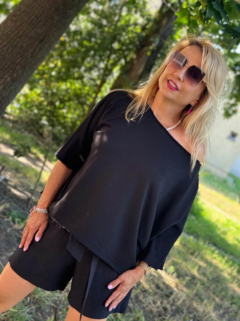 Miniatura produktu Czarna bawełniana Bluza asymetryczna z rękawem 3/4 Pure Black