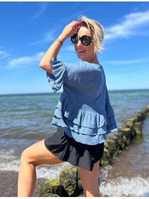 Wiskozowa Bluzka z falbanami w kolorze niebieskim Fleur Blue