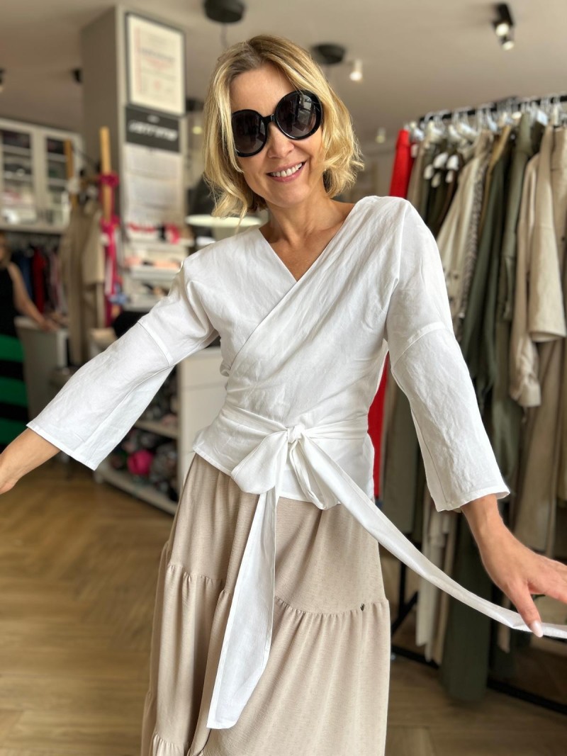 Miniatura produktu Wiskozowo-lniana Bluzka z wiązaniem w kolorze białym Reya Len&White