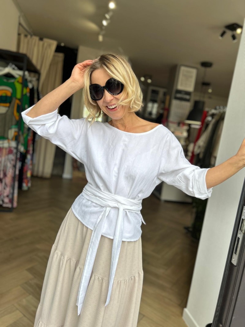 Miniatura produktu Wiskozowo-lniana Bluzka z wiązaniem w kolorze białym Reya Len&White