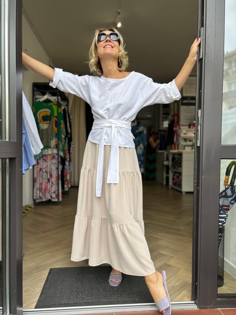 Miniatura produktu Wiskozowo-lniana Bluzka z wiązaniem w kolorze białym Reya Len&White