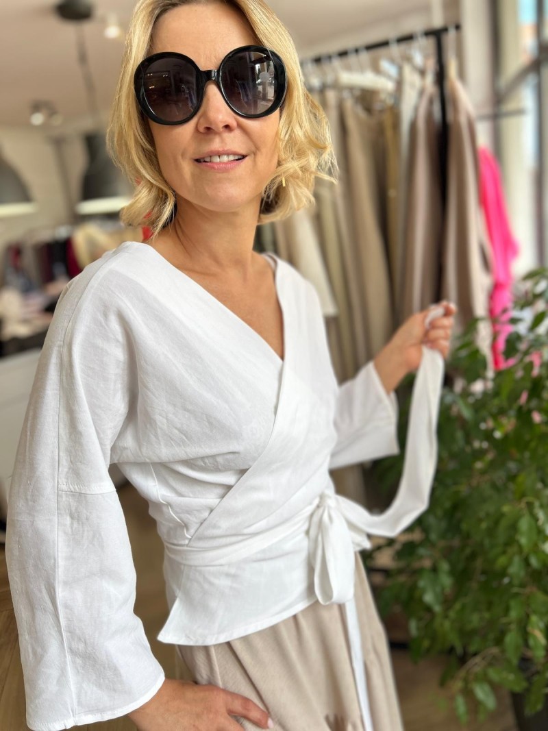 Miniatura produktu Wiskozowo-lniana Bluzka z wiązaniem w kolorze białym Reya Len&White