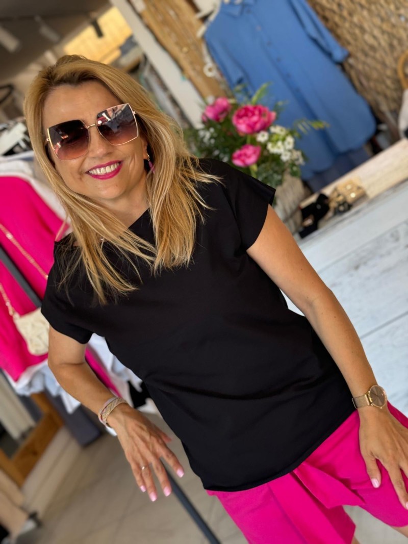 Miniatura produktu Bawełniany T-shirt w kolorze czarnym z dekoltem w łódkę Cleo Black