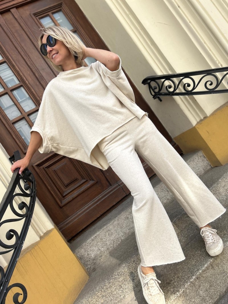 Miniatura produktu Beżowe Spodnie Culoty 7/8 z kieszeniami i postrzępionymi nogawkami Midi Beige&Konopie