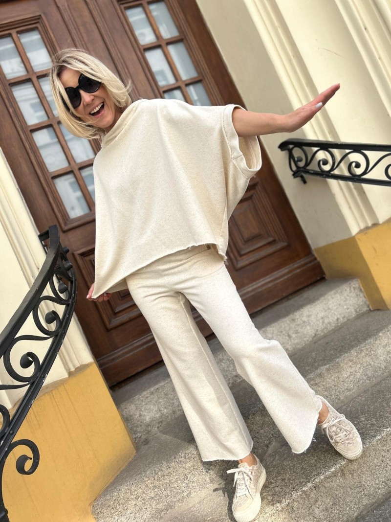 Miniatura produktu Beżowe Spodnie Culoty 7/8 z kieszeniami i postrzępionymi nogawkami Midi Beige&Konopie