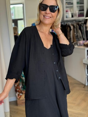 Wiskozowa Koszula z lnem w kolorze czarnym Melia Black