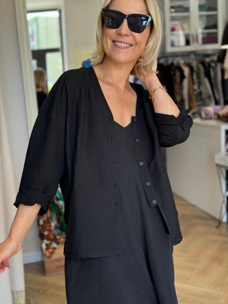 Miniatura produktu Wiskozowa Koszula z lnem w kolorze czarnym Melia Black