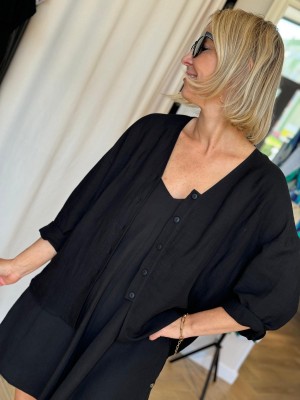 Wiskozowa Koszula z lnem w kolorze czarnym Melia Black