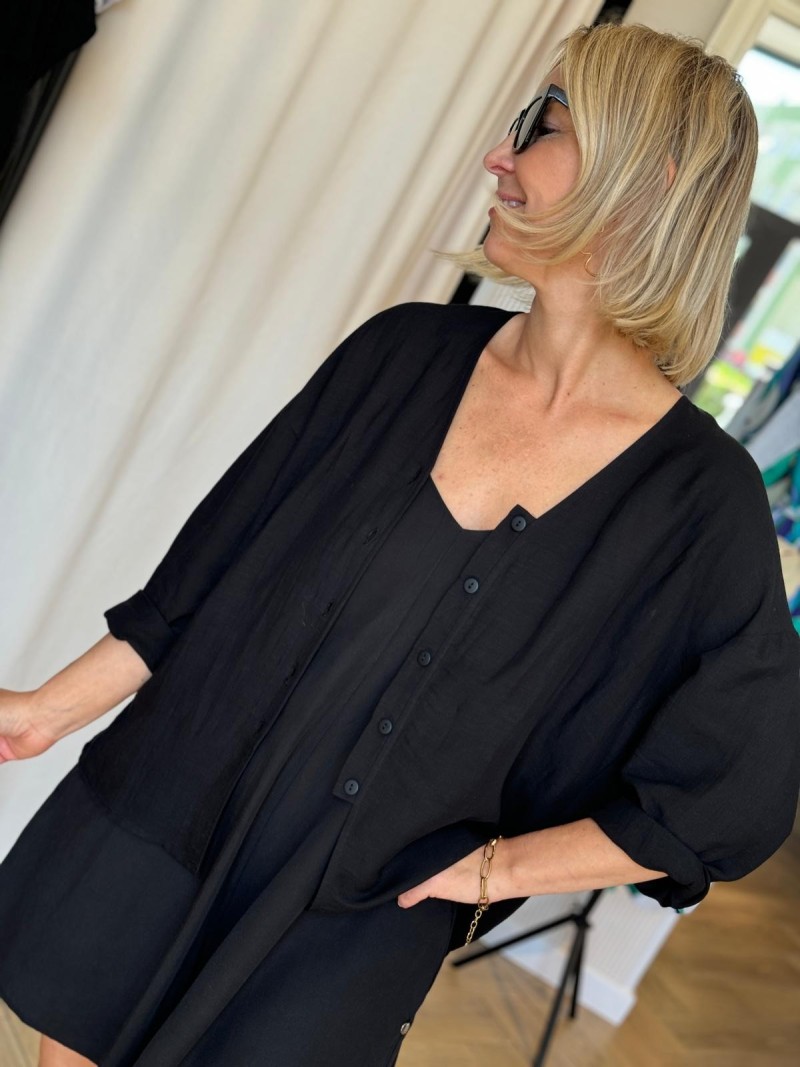 Miniatura produktu Wiskozowa Koszula z lnem w kolorze czarnym Melia Black