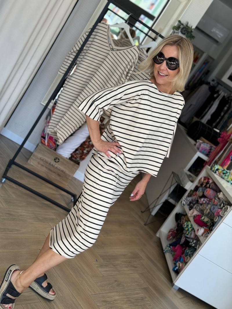 Miniatura produktu Bawełniana Bluza asymetryczna w czarno-beżowe paski Pure B&Stripes
