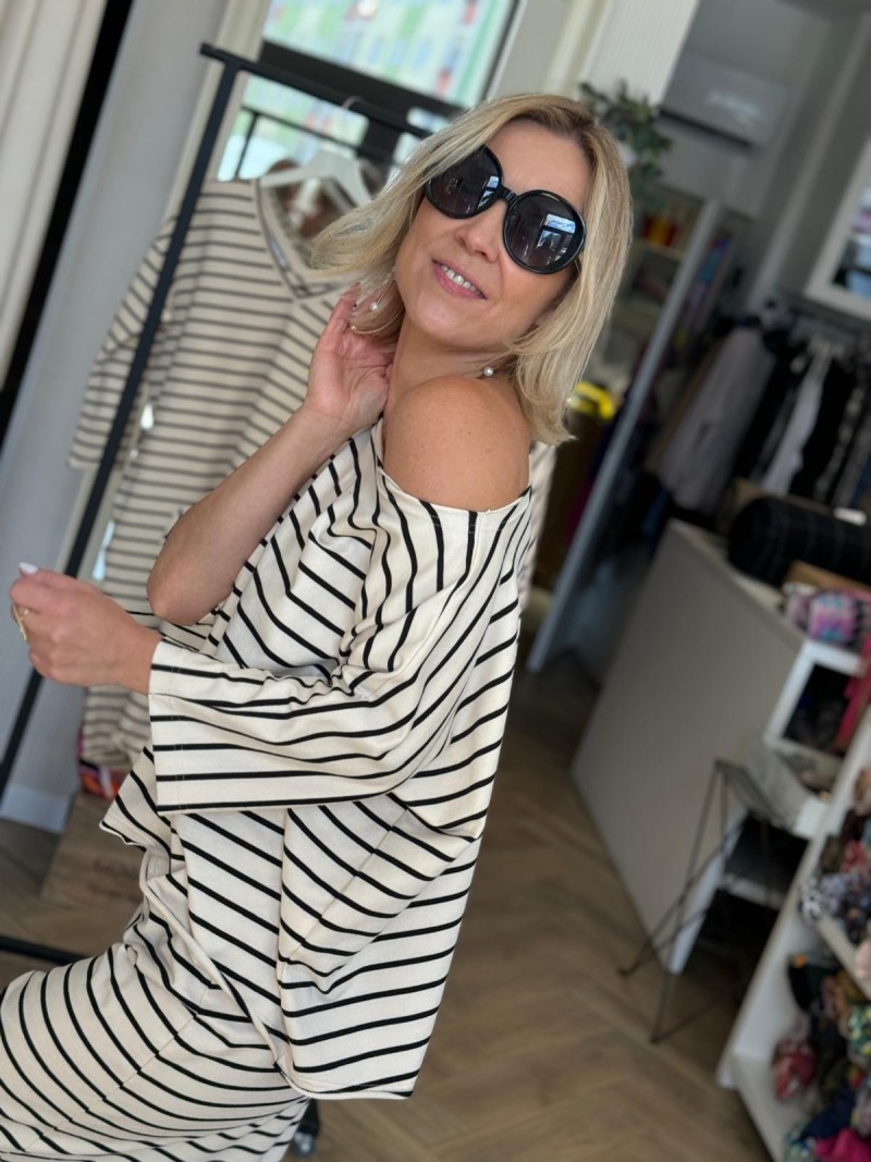 Miniatura produktu Bawełniana Bluza asymetryczna w czarno-beżowe paski Pure B&Stripes