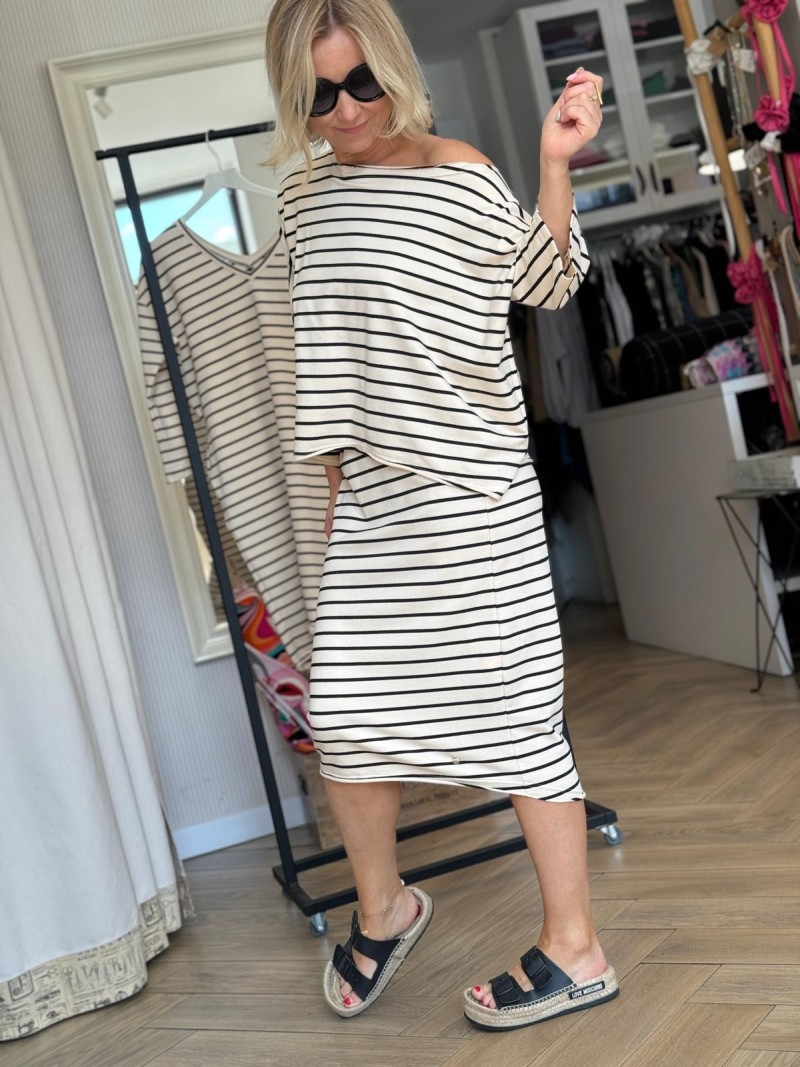 Miniatura produktu Bawełniana Bluza asymetryczna w czarno-beżowe paski Pure B&Stripes