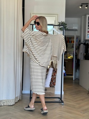 Biała Bluza oversize o kroju kimono w czarne paski Butterfly B&Stripes