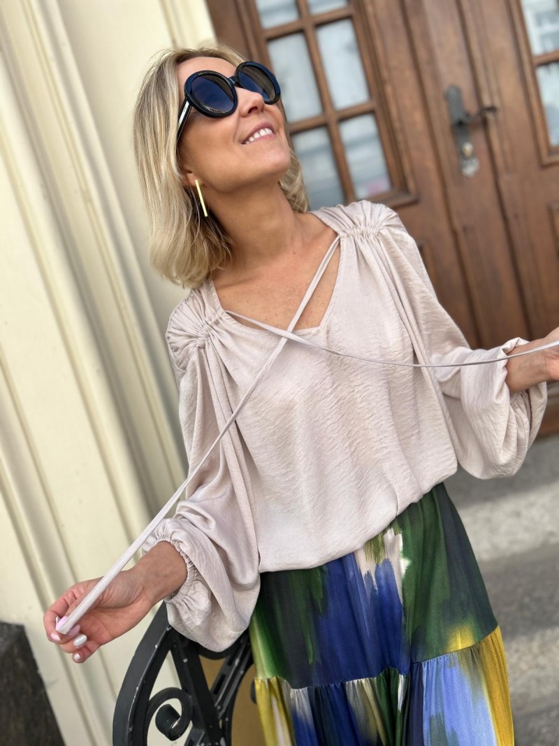 Miniatura produktu Kremowa Bluzka z wiązanym ściągnięciem i długim rękawem Bethany Creme