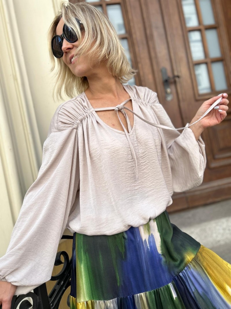 Miniatura produktu Kremowa Bluzka z wiązanym ściągnięciem i długim rękawem Bethany Creme