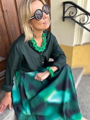 Zielona Koszula Bawełniana ze stójką asymetryczna Lidia Green