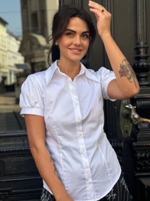 Bawełniana Koszula z krótkim bufiastym rękawem w kolorze białym Fabio White