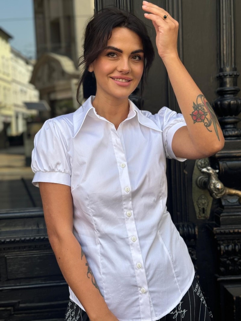 Miniatura produktu Bawełniana Koszula z krótkim bufiastym rękawem w kolorze białym Fabio White