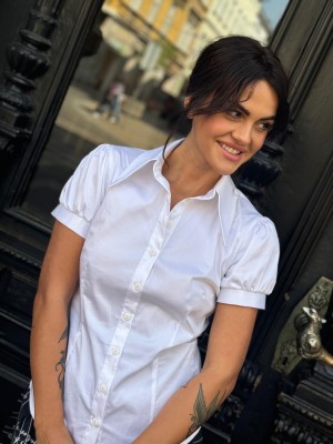 Bawełniana Koszula z krótkim bufiastym rękawem w kolorze białym Fabio White