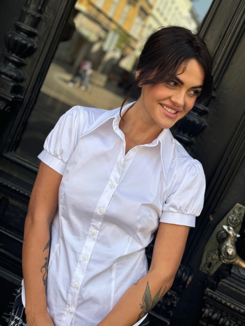 Miniatura produktu Bawełniana Koszula z krótkim bufiastym rękawem w kolorze białym Fabio White