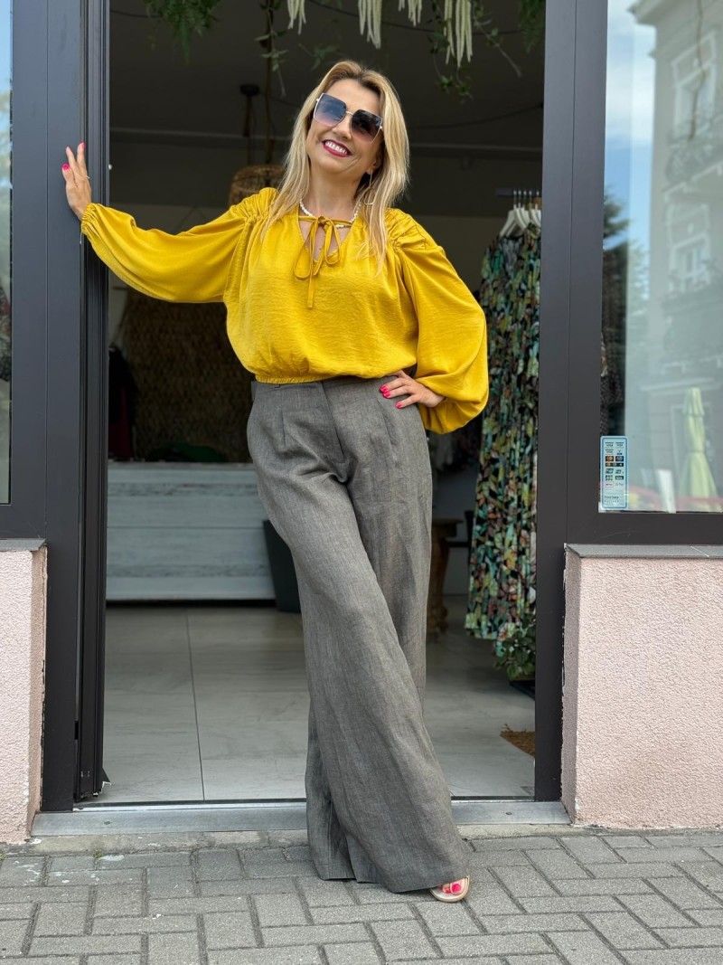 Miniatura produktu Lniane Spodnie w kolorze szarym z szerokimi nogawkami Caroline Grey