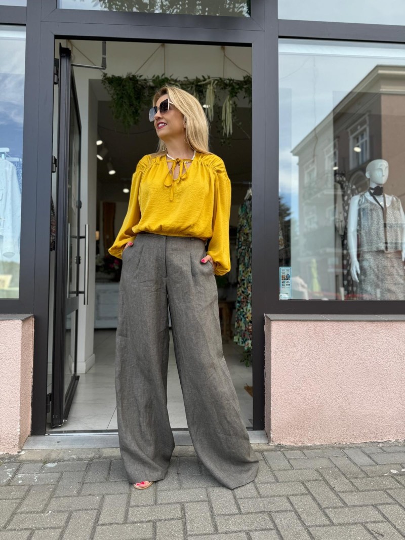 Miniatura produktu Lniane Spodnie w kolorze szarym z szerokimi nogawkami Caroline Grey