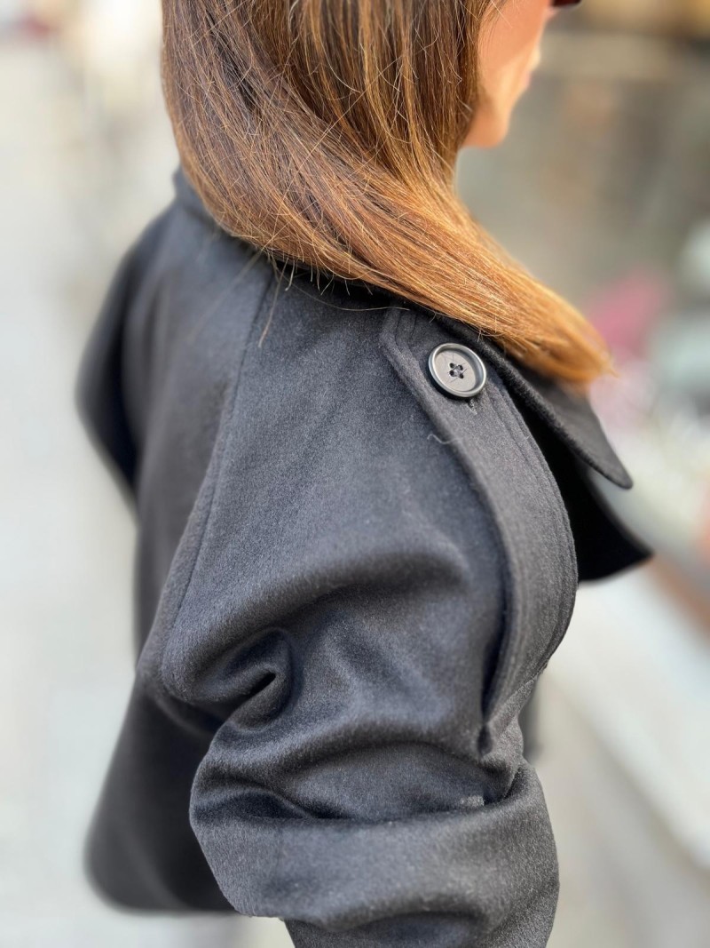 Miniatura produktu Wełniany płaszcz typu trencz na podszewce w kolorze czarnym London&Black Short