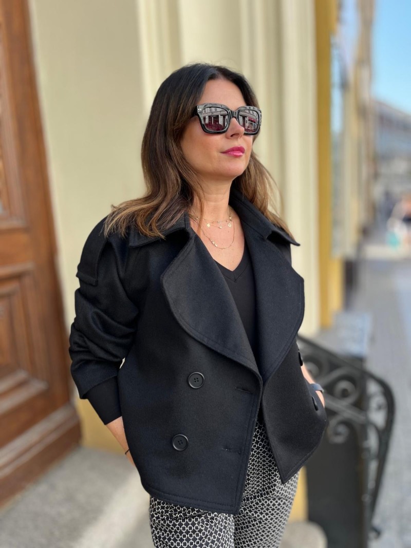 Miniatura produktu Wełniany płaszcz typu trencz na podszewce w kolorze czarnym London&Black Short