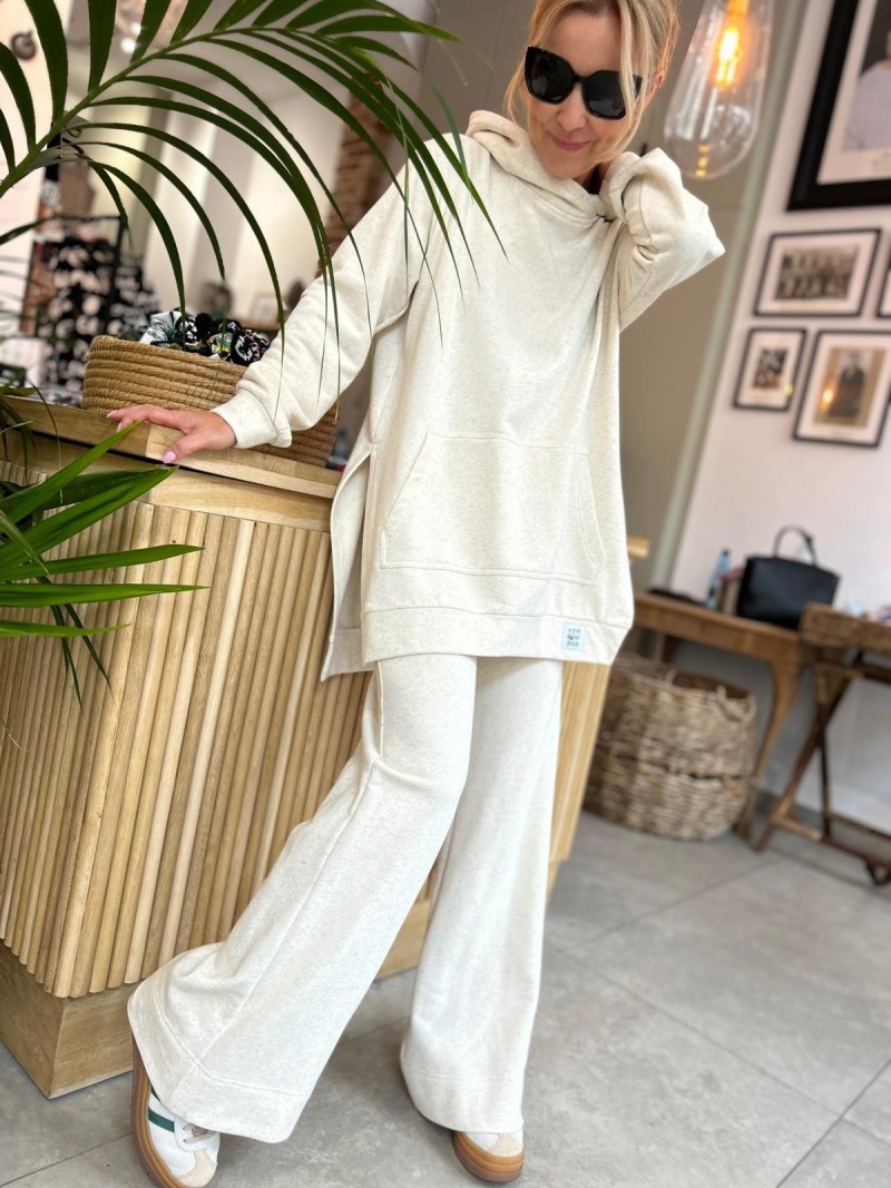 Miniatura produktu Beżowe Spodnie dresowe bawełniane z szerokimi nogawkami New York Beige&Konopie