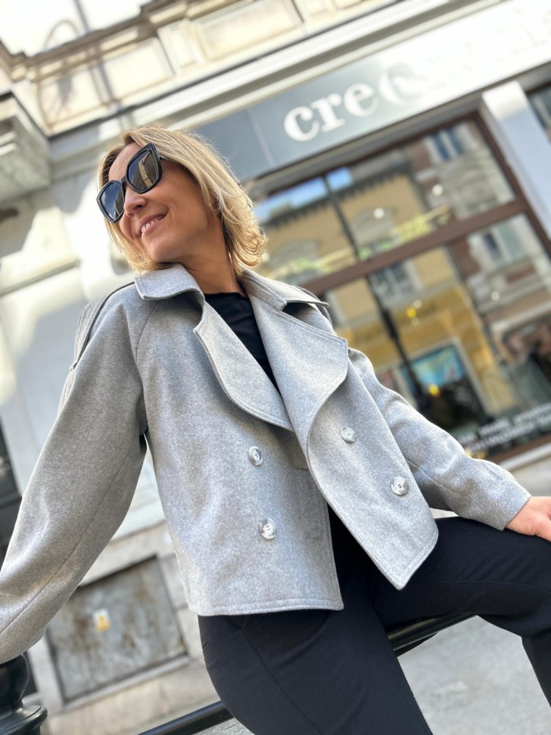 Miniatura produktu Szary płaszcz krótki wełniany z kieszeniami i zapięciem na guziki London&Grey Short