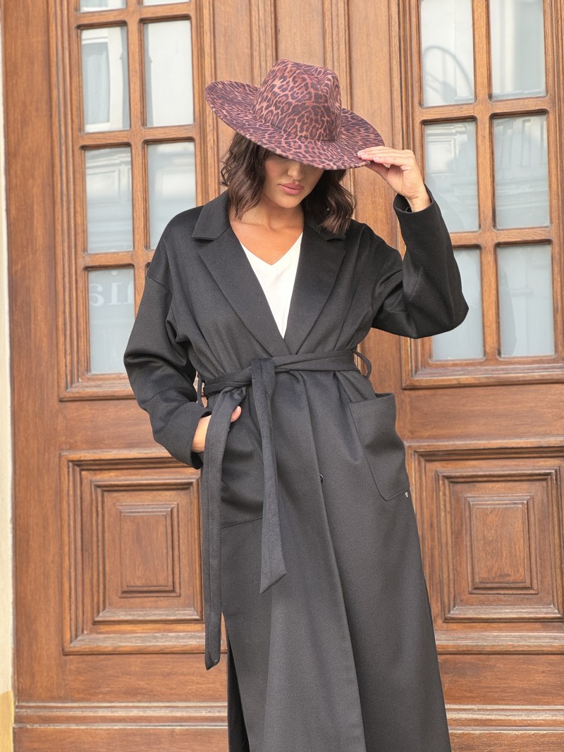 Miniatura produktu Długi Wełniany Płaszcz czarny z domieszką kaszmiru i paskiem York Black&Wool