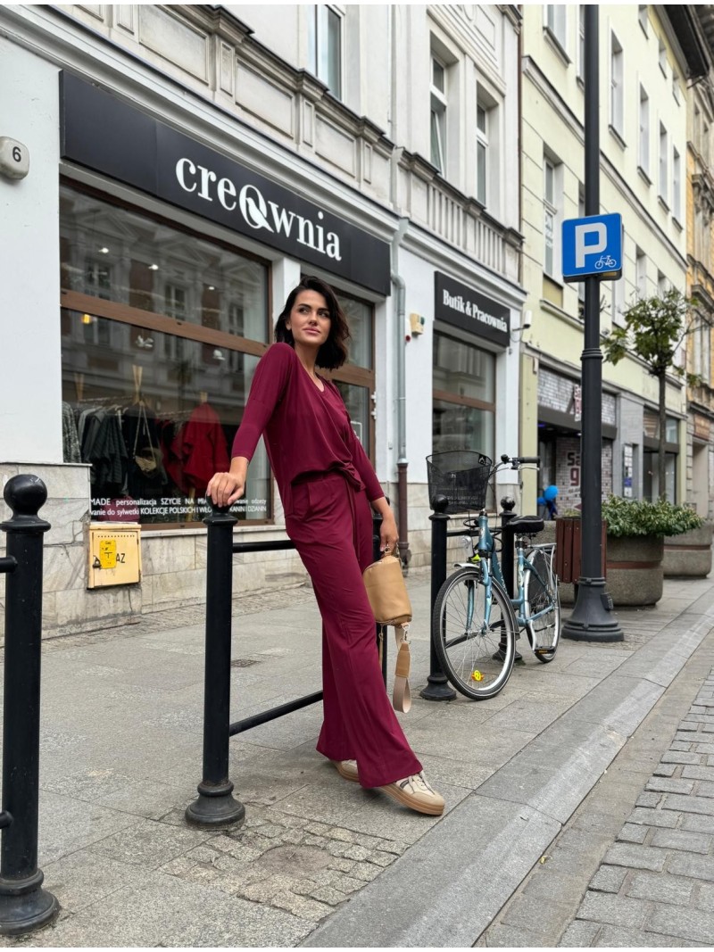 Miniatura produktu Wiskozowy zestaw spodnie i bluzka w kolorze bordowym Long & Slim Bordo