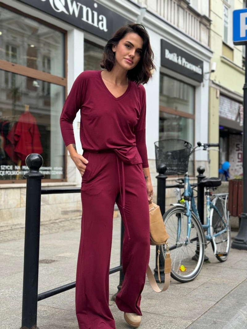 Miniatura produktu Dresowe Spodnie z wiskozy w kolorze bordowym Long Bordo