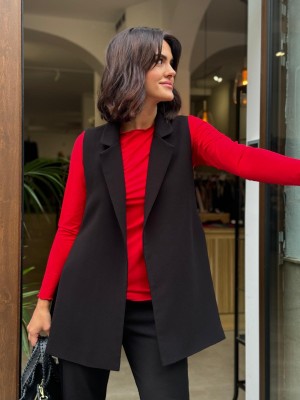 Czarna Kamizelka na podszewce ze złotymi klamerkami Lena Short Black