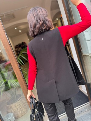 Czarna Kamizelka na podszewce ze złotymi klamerkami Lena Short Black