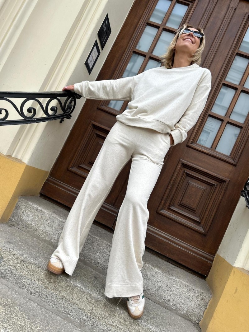 Miniatura produktu Beżowy zestaw dresowy z szerokimi nogawkami New York Beige&Konopie