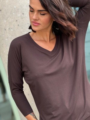 Brązowa Wiskozowa Bluzka z długim rękawem New Anne Brown