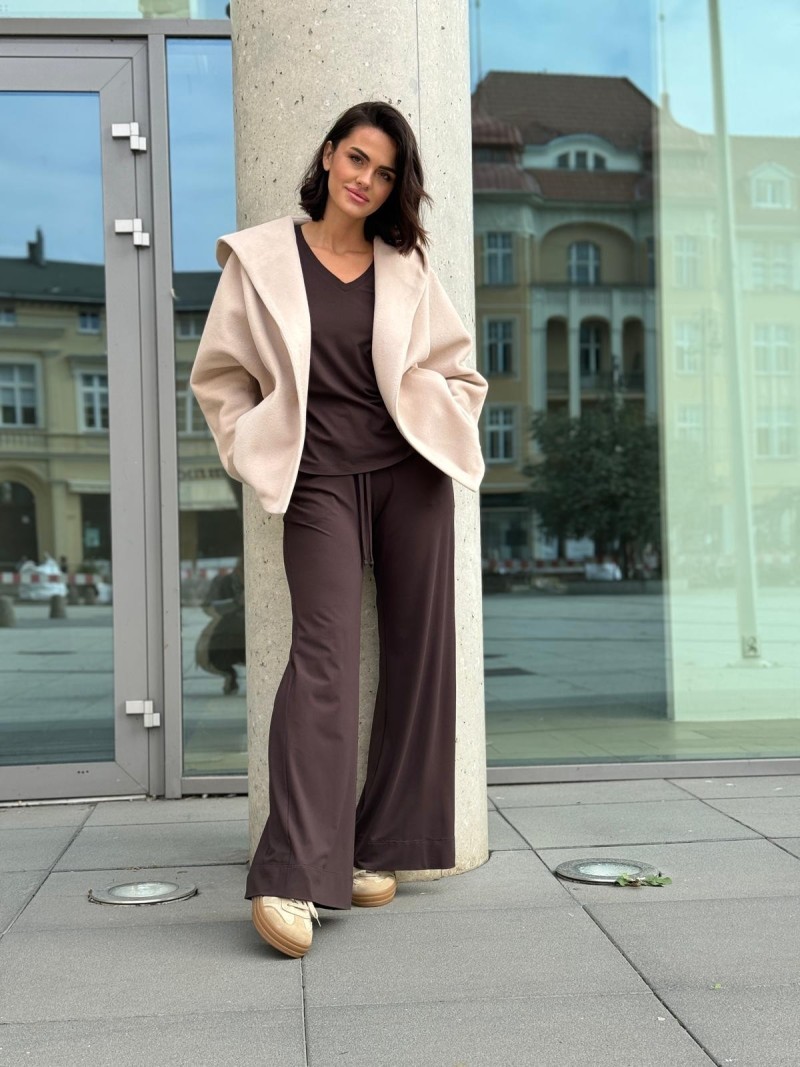 Miniatura produktu Brązowe Spodnie dresowe z wiskozy dzianinowej z szerokimi nogawkami Long Brown