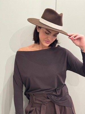 Brązowa Wiskozowa Bluzka na długi rękaw Cynthia Brown