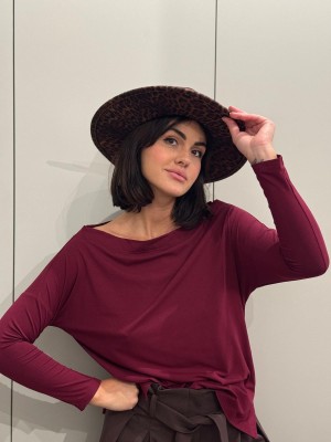 Bordowa Wiskozowa Bluzka na długi rękaw Cynthia Bordo