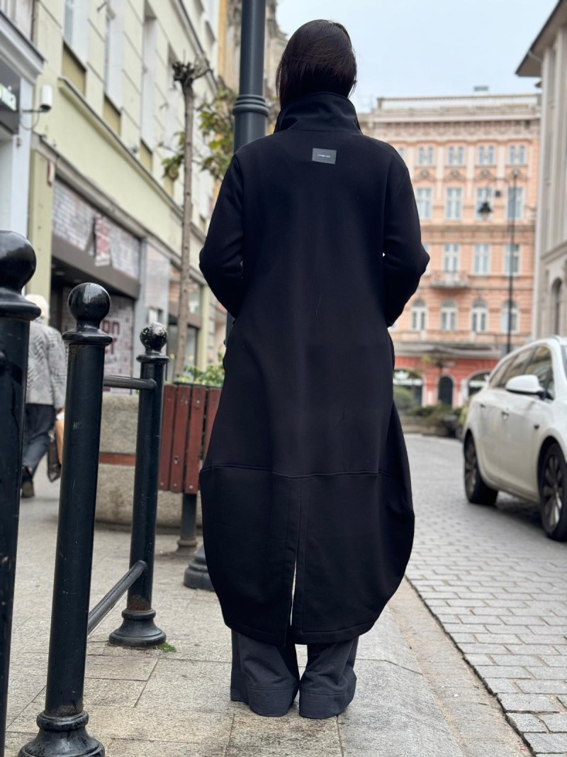 Miniatura produktu Asymetryczny czarny Płaszcz Bawełniany ze stójką i zapięciem na zatrzaski Żuk Black