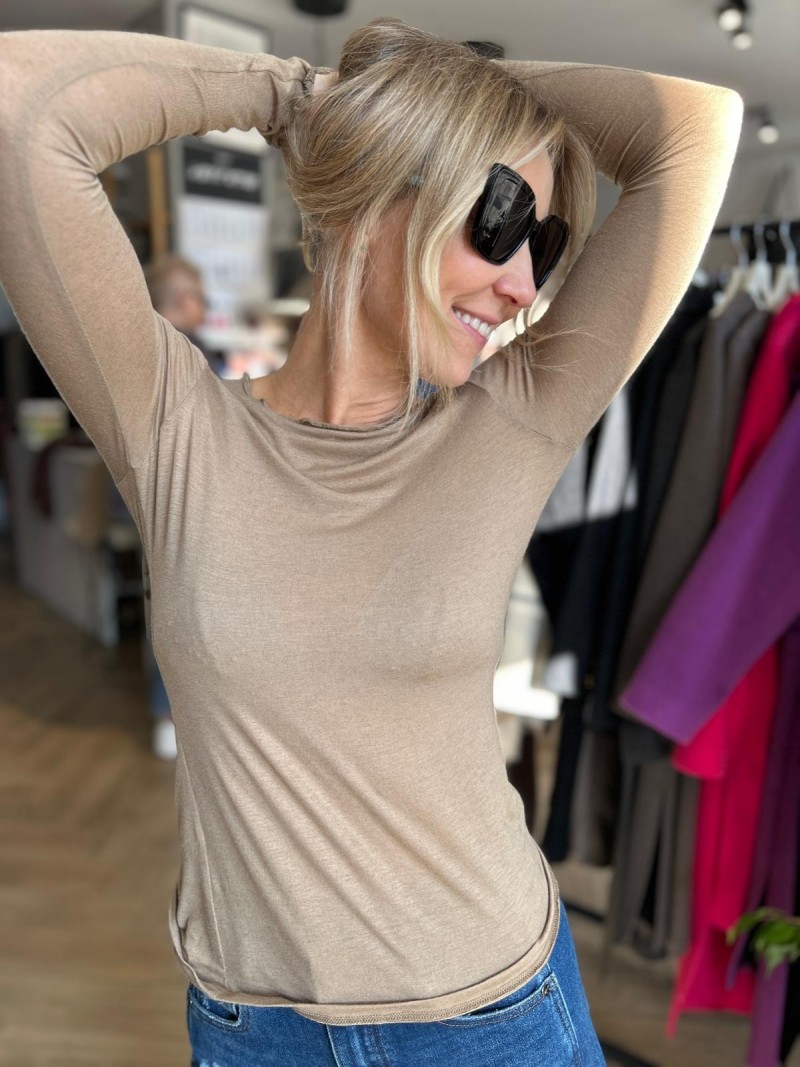 Miniatura produktu Beżowa Bluzka na długi rękaw z domieszką kaszmiru Cashmere Beige