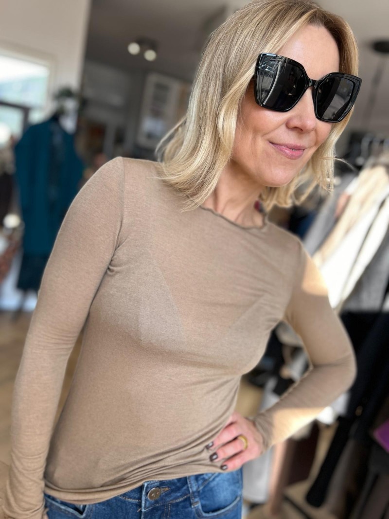 Miniatura produktu Beżowa Bluzka na długi rękaw z domieszką kaszmiru Cashmere Beige