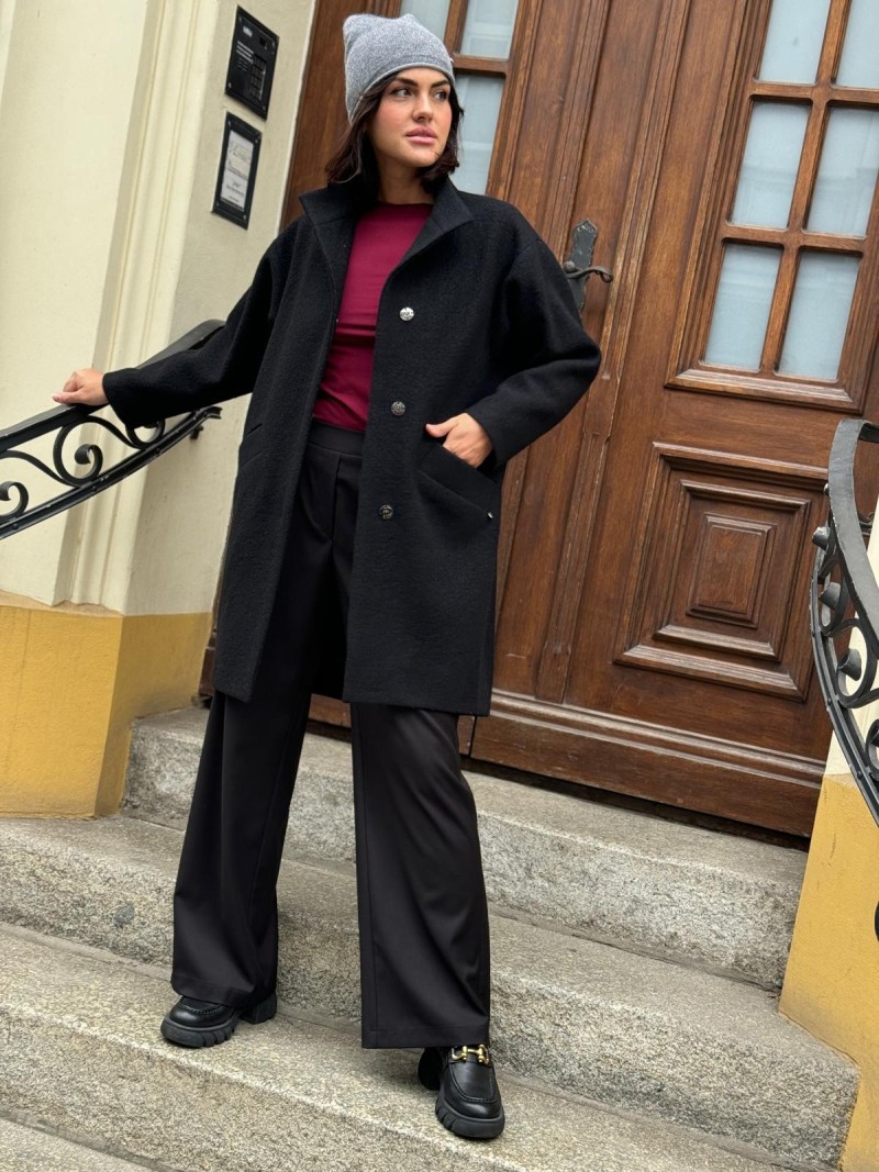 Miniatura produktu Czarny Wełniany Płaszcz oversize ze stójką i zapięciem na zatrzaski Olimpia Wool Black